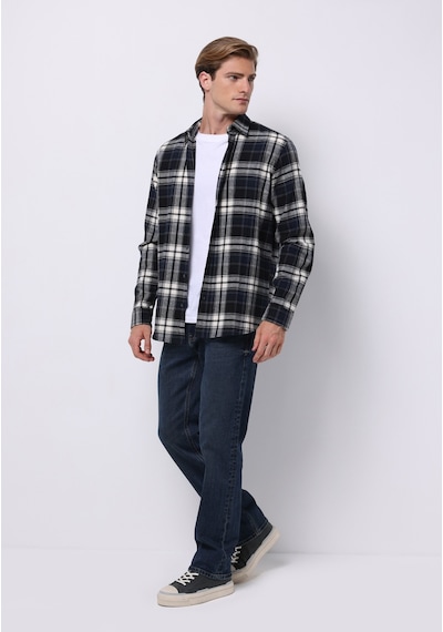 Colin's Colins Regular Fit Shirt Neck Ekoseli Erkek Lacivert Uzun Kol Gömlek Cl1076514 Q1.v1 Dnv Koyu Lacivert