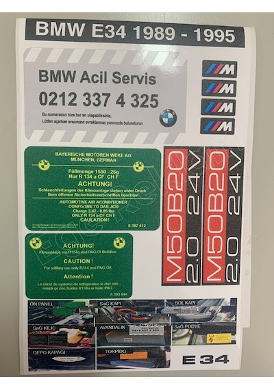 Bmw E34 Etiket Takımı Set Uv Baskı Atmaz Solmaz %100 Memnuniyet