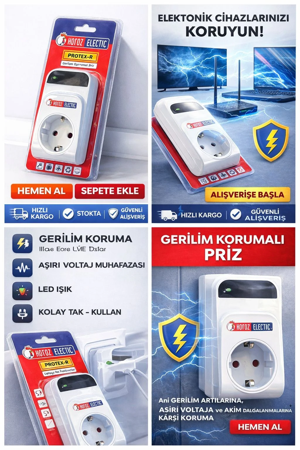 Horoz Dijital Akım Korumalı Priz Regülatör 16 Amper Horoz Protex-r 16a 0