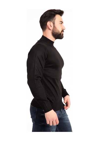 Nacar Store Erkek Siyah Ince Yünlü Yarım Boğazlı Triko Kazak