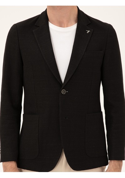 Cacharel Siyah Slim Fit Pamuk Karışımlı Ceket