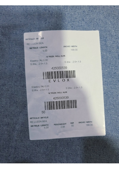 Evlox Re Luzon Sea Denim Kot Kumaşı 160cm X 5 Metre Mavi