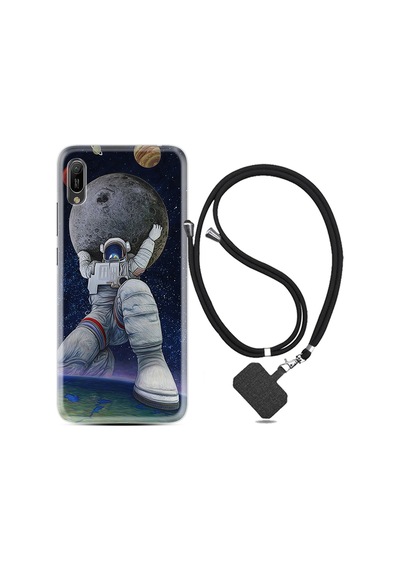 Huawei Y6 2019 Kılıf Boyun Askılı Astronot Ve Dünya 1759