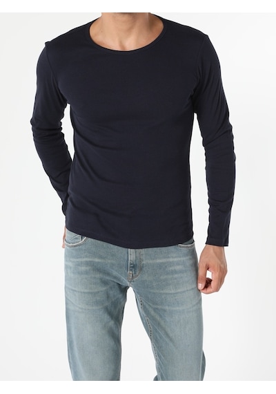 Colin's Slim Fit Bisiklet Yaka Erkek Lacivert Uzun Kol Tişört CL1051052_Q1.V1_NAV