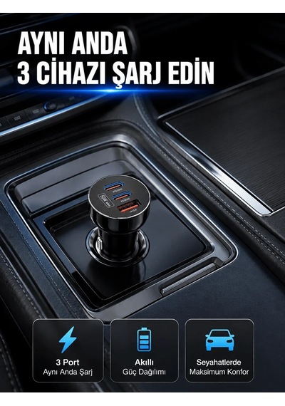 Lb 12v 24v Uyumlu 60w Araç İçi Şarj Adaptörü Çoklu Hızlı Şarj Cihazı