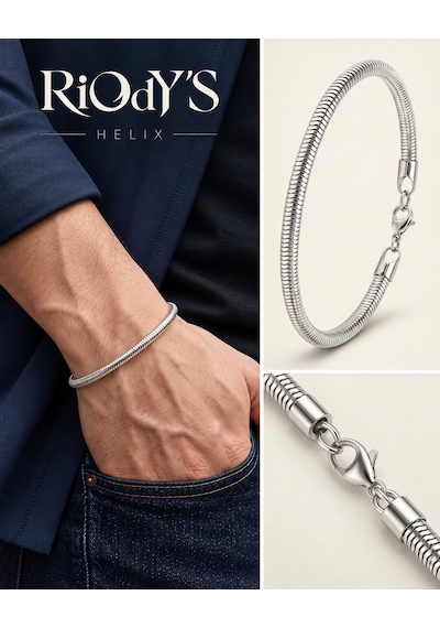 Riody's Helix Erkek Bileklik 6 Mm Çelik Spiral Zincir Kancalı Kilit Beyaz - Gümüş