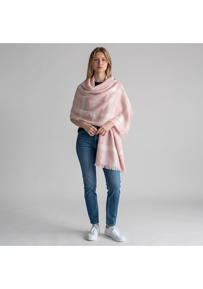 Kadın Ekose Desenli Yumuşak Kaşmir Hisli Omuz Şalı - 70x190 Cm Pembe