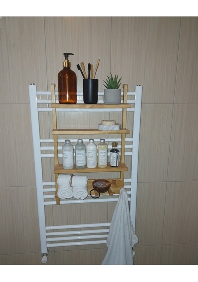 Doğal Ahşap Banyo Rafı Ve Havluluk - Dekoratif Düzenleyici 50x30 Cm Bej