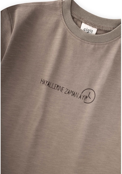 Cigit Slogan Baskılı T-shirt 2-10 Yaş Vizon
