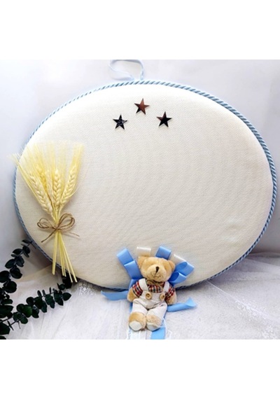 Mavi Oval Ayıcıklı Kız Bebek Odası Kapı Süsü Çok Renkli