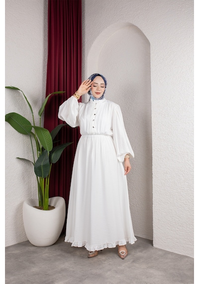 Hira Life Fashion Kadın Çilek Kumaş Ve Önü Düğmeli Eteği Fırfırlı Hakim Yaka Elbise Beyaz Beyaz Hira Life Fashion Kadın Çilek Kumaş Ve Önü Düğmeli Eteği Fırfırlı Hakim Yaka Elbise Beyaz Beyaz