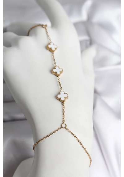 Ceylan Adam 316l Çelik Gold Renk Beyaz Yonca Model Kadın Şahmeran Çok Renkli