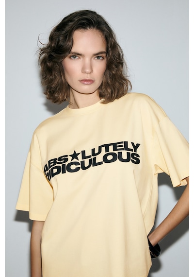 Grımelange Tambeza Kadın %100 Pamuk Yumuşak Kumaşlı Baskı Detaylı Sarı T-shirt Sarı