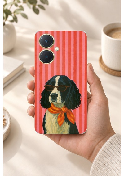 Vivo Y27 Uyumlu Gözlüklü Ve Fularlı Havalı Köpek Baskılı Silikon Kılıf