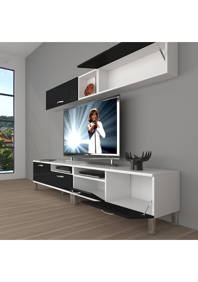 Decoraktiv Eko 5200 Mdf Krom Ayaklı Tv Ünitesi Tv Sehpası Beyaz - Siyah