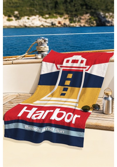 Deniz Feneri Harbor Marine Plaj Havlusu - Nautical Kırmızı Lacivert Havuz Banyo Sahil Örtüsü Yağmur Mimoza