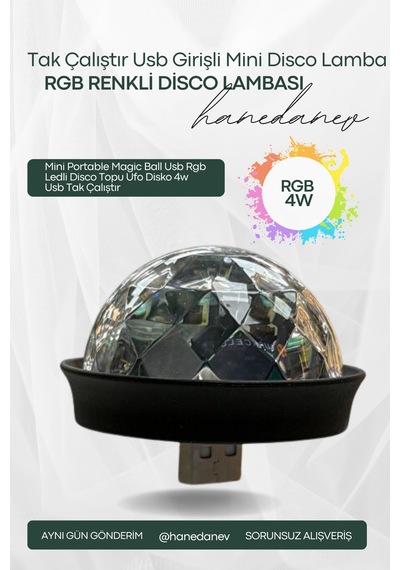 Mini Portable Magic Ball Usb Rgb Ledli Disco Topu Ufo Disko 4w Usb Tak Çalıştır