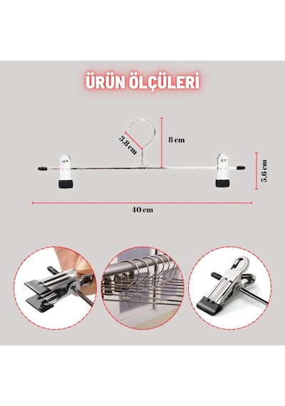 Etek Pantolon Askısı 40 Cm Paslanmaz Metal Mandallı Gardırop Askısı 50 Adet Diğer