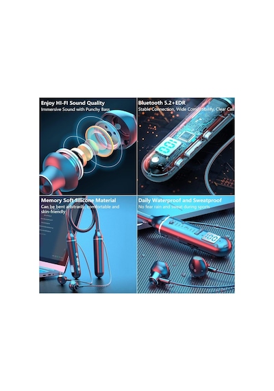 Tb04 Boyun Askılı Dijital Göstergeli Bluetooth Kulaklık 100 Saat Müzik Dinleme Sport Headphone