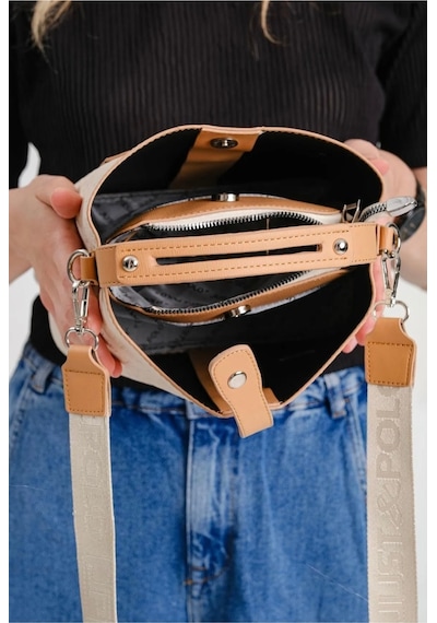 Just Polo Kadın El Ve Omuz Çantası Orta Boy 6011mh Camel - Krem