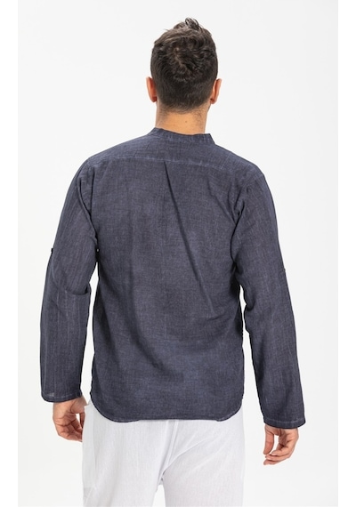 Uzun Kol Şile Bezi Bodrum Erkek T-Shirt İndigo 9009