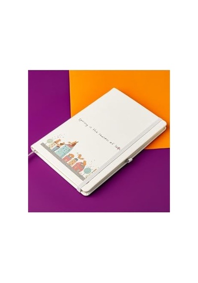 Baharda Aşk Başkadır Mottolu Defter 13x21 Cm, Çizgisiz Romantik Not Defteri 124-Pembe