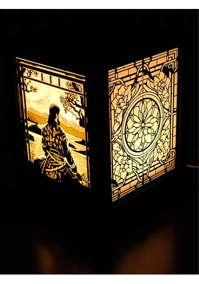 Serie Lumina Shoji Masa Ve Gece Lambası - Samuray Figürü Çiçekli Kamon Duvar Japon Feneri Sıcak Led Ambiyans Diğer