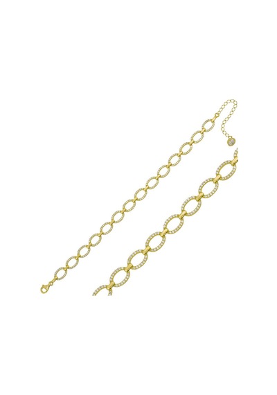 Gümüş Gold Oval Taşlı Bayan Bileklik T5871 Gold