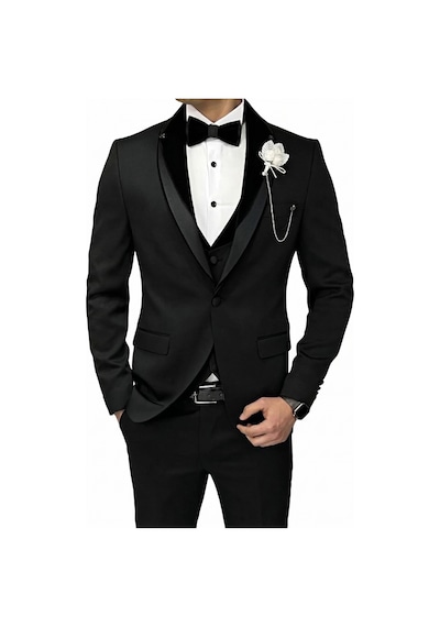 Modmen Damatlık Takım Elbise Smokin Slimfit Siyah