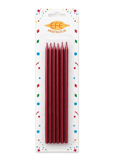 Kırmızı Metalik Uzun Pasta Mumu 20 Cm Çok Renkli