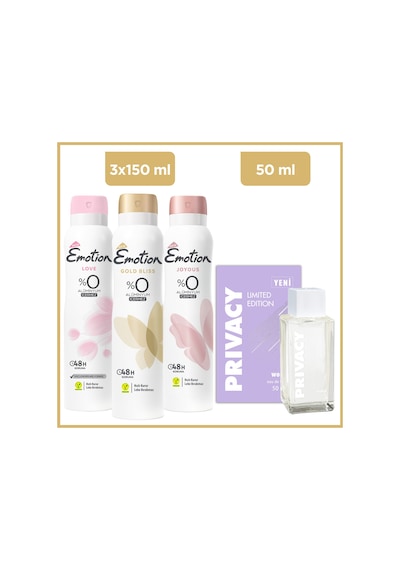 Privacy Limited Edition Woman Edt 50 Ml & Emotion Gold Bliss, Joyous, Love 3x150 Ml Ferah