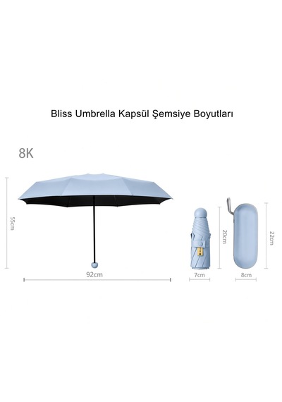 Bliss Umbrella Kapsül Şemsiye - Uv Korumalı Güneş Şemsiyesi Açık Mavi