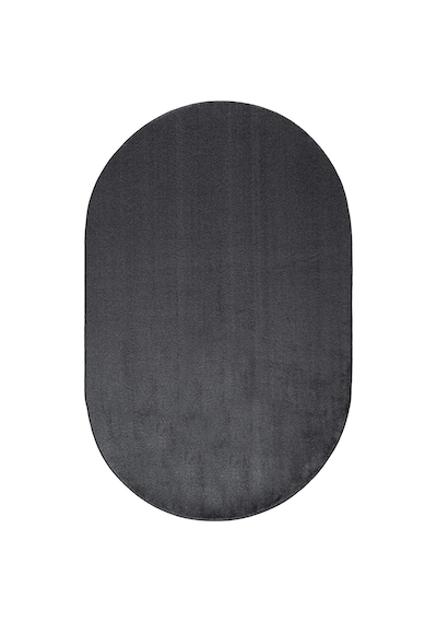 Antrasit Fluffy Oval Post Peluş Halı Antibakteriyel Kaymaz Taban