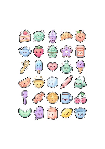 Tatlı Yiyecek Pastel Sticker Seti 150 Adet - 5'li Mega Paket - Laptop Defter Ajanda Etiketi Çok Renkli