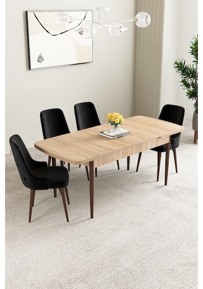 Clara Meşe Desen 80x132 Açılabilir Mdf Masa Yemek Odası Takımı,mutfak Takımı 4 Adet Sandalye Siyah Clara Meşe Desen 80x132 Açılabilir Mdf Masa Yemek Odası Takımı,mutfak Takımı 4 Adet Sandalye Siyah
