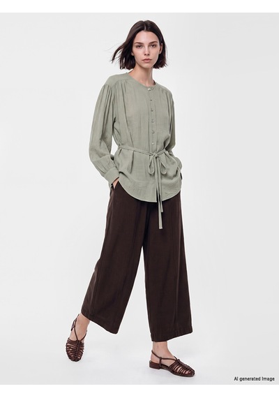 Lcw Modest Yeşil Kuşaklı Dokulu Kadın Gömlek Tunik