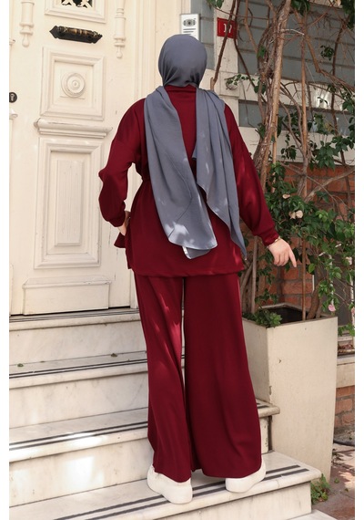 Balenbi Kadın Oversize Kesim Fermuarlı Yaka Bel Stoperli Modal Takım 1234 Bordo