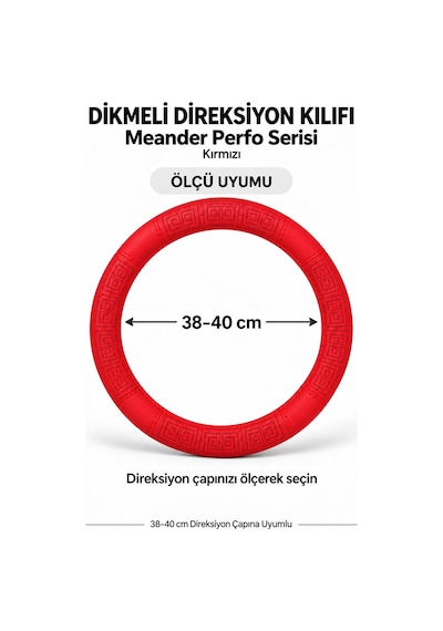 Trobus Jeep Grand Cherokee 2011-2021 Uyumlu Dikmeli Direksiyon Kılıfı Meander Perfo Kırmızı