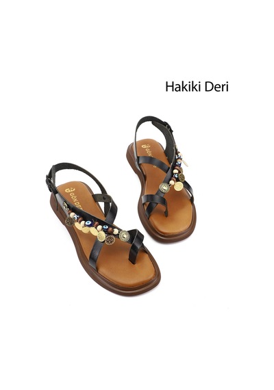 Gönderi(R) Gönderi R Kadın Siyah Boncuklu Parmak Arası Hakiki Deri Sandalet Dyza55945114
