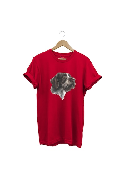 Avcılık Hunting Drahthaar Draktar Av Köpeği Baskılı %100 Pamuk Regular Fit Unisex T-shirt Kırmızı