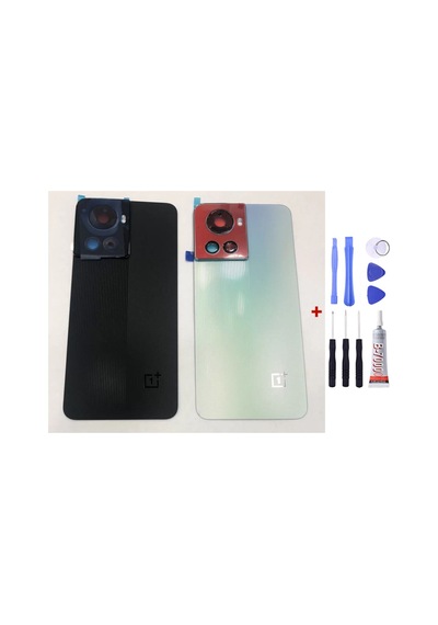 One Plus 10r Siyah Arka Cam Kapak Pil Kapağı Tamir Set B7000 Set Siyah