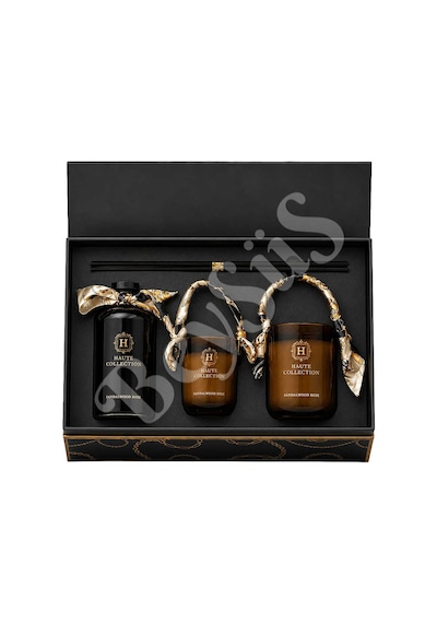 Haute Collection Precious Sandal Ağacı Lüks Ev Kokusu Hediye Seti Çubuklu Oda Kokusu Ve Dekoratif Mum Seti Kahverengi