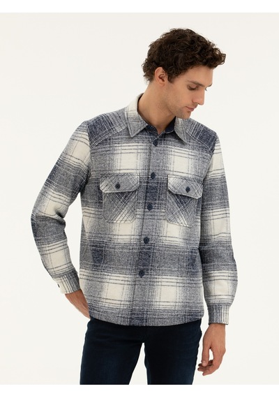 Cacharel Lacivert Yün Karışımlı Ekose Overshirt Gömlek Cacharel Lacivert Yün Karışımlı Ekose Overshirt Gömlek
