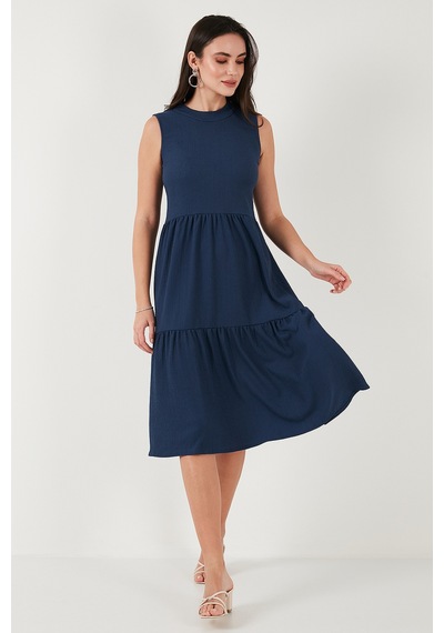 Lela Regular Fit Kolsuz Midi Bayan Elbise 5869008 Indigo