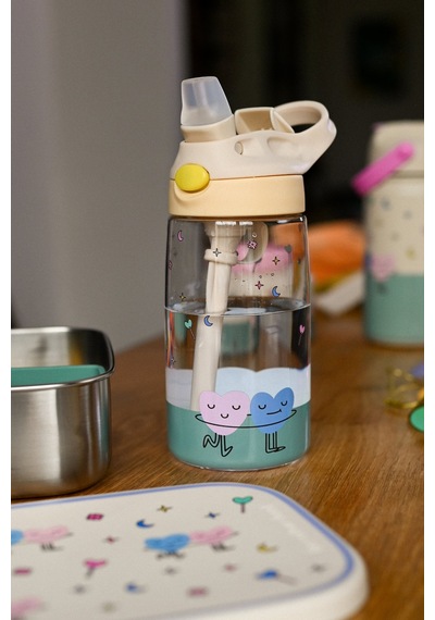 The Cotton Cloud - Dancing Hearts 480ml Tritan Gizli Pipetli Suluk Çok Renkli