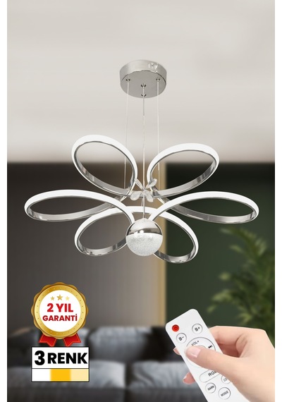 Papatya 3 Renk Kumandalı Toplu Kristalli Led Avize Krom Gümüş Kasa Gri - 772342774 Gri - 772342774 Gri
