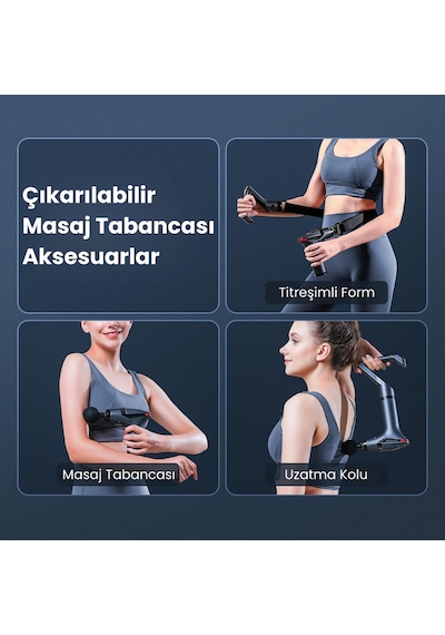 Profesyonel Dijital Ekranlı Çok Fonksiyonlu 3ın1 Şarjlı Kas Gevşetici Masaj Tabancası Gri