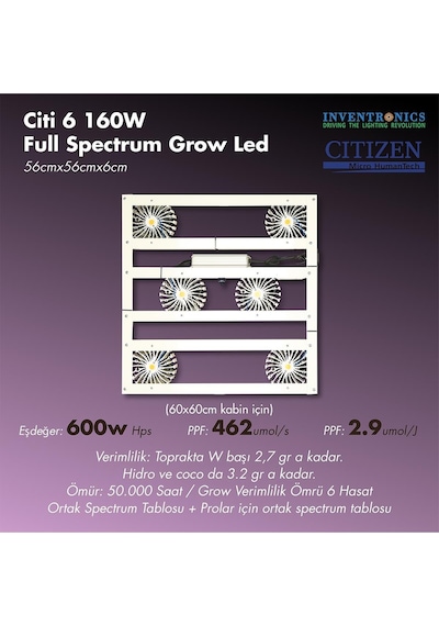 Citi 6 160w Full Spectrum Grow Led Lamba
