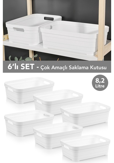6 Adet Dekoratif Piramit Saklama Kutusu - Dolap İçi Düzenleyici Çok Amaçlı Organizer 8,2 Litre Beyaz Beyaz