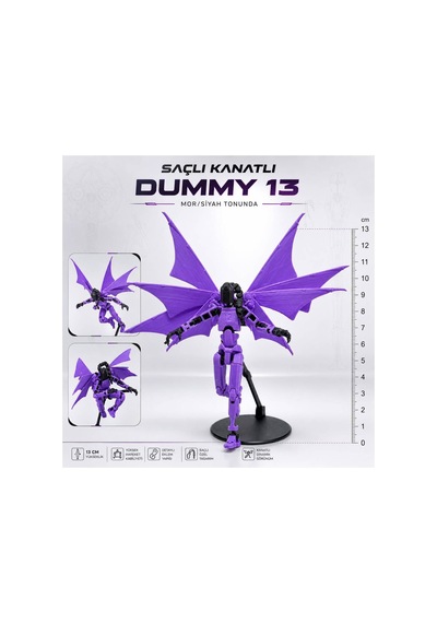 Dummy 13 Mor Saçlı Kanatlı Hareketli Figür - 3d Robot Oynar Eklemli Stand Hediyeli